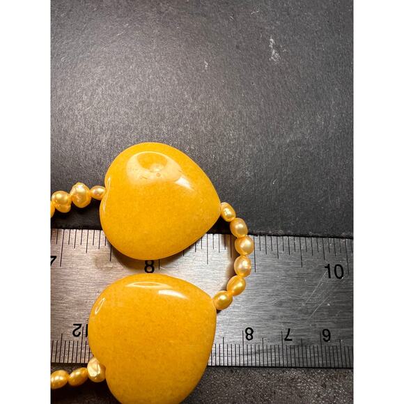 NEW yellow quartzite hearts and pearls necklace with sterling silver clasp - Picture 10 of 12